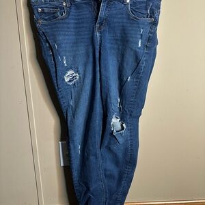 Torrid Dark Blue Distressed Bombshell Skinny Jeans